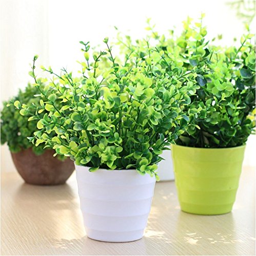 XICHEN 3 suit Artificial Potted Simulation plant potted indoor green plant small bonsai pastoral living room office display simulation flower (White) - Thumbnail 5