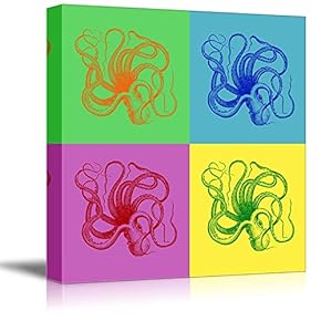 Canvas Wall Art - Multi-Color Pop Art with Octopus - Giclee Print Gallery Wrap Modern Home Art Ready to Hang - 12" x 12"
