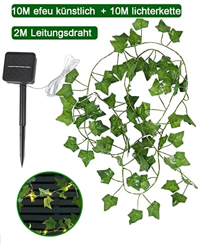 Joysing Outdoor Solar String Lights 10M 100 LED Artificial Ivy Lights, 8 Modes Outdoor Solar Vines Waterproof String Lights Leaf for Garden Balcony Outdoor Decoration