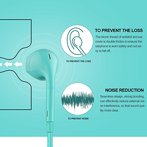 Bekou Premium Earbuds Stereo Headphones 2 Pack Earphones with Microphone and Noise Isolating headset for iPhone iPod iPad Samsung Galaxy S7 S8 and Android Phones - Blue - Thumbnail 4