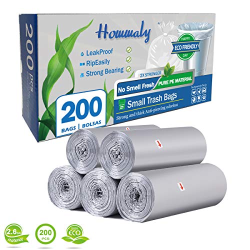2.6 gallon trash can liners,Small Grey Garbage Bags 200,Extra Strong 1 2 3 Gal Trash Bag,Fit 4.5-6 liters trash Bin Liners for Home Office Kitchen(Grey)