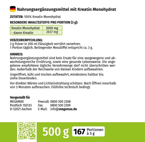 APO Creatin Pulver 2 X 500 g hochdosiert reines Kreatin Monohydrat Creapure 3