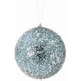 Regency International Glitter Sequin Iced Ball Ornament, 6-Inch, Blue
