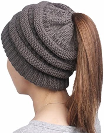 Fish Fr Fashion Winter Women's Knitting Wool Hat Earpiece Cap with A Ponytail Cap