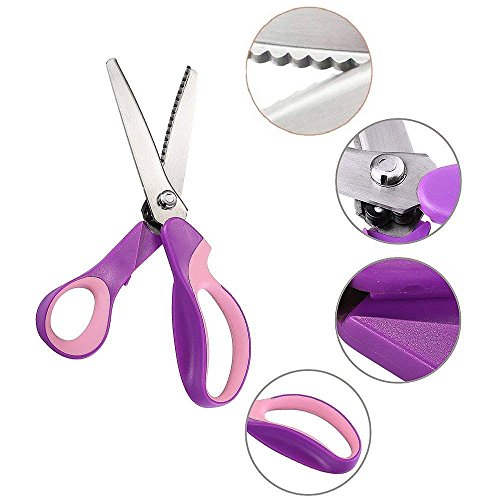 JISTL Pinking Shears for Fabric, Stainless Steel Handled Professional Dressmaking Sewing Scissors Zig Zag Fabric Craft Scissors 9.3 inch Scalloped (Purple)