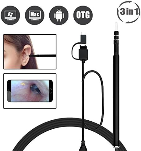 Digital Ear Endoscope, Sunreal Ear Clean Inspection Camera 0.3 Megapixel HD Mini Otoscope with 6 LED Light for OTG Android/Computer(Micro USB/Type-C /USB PC)