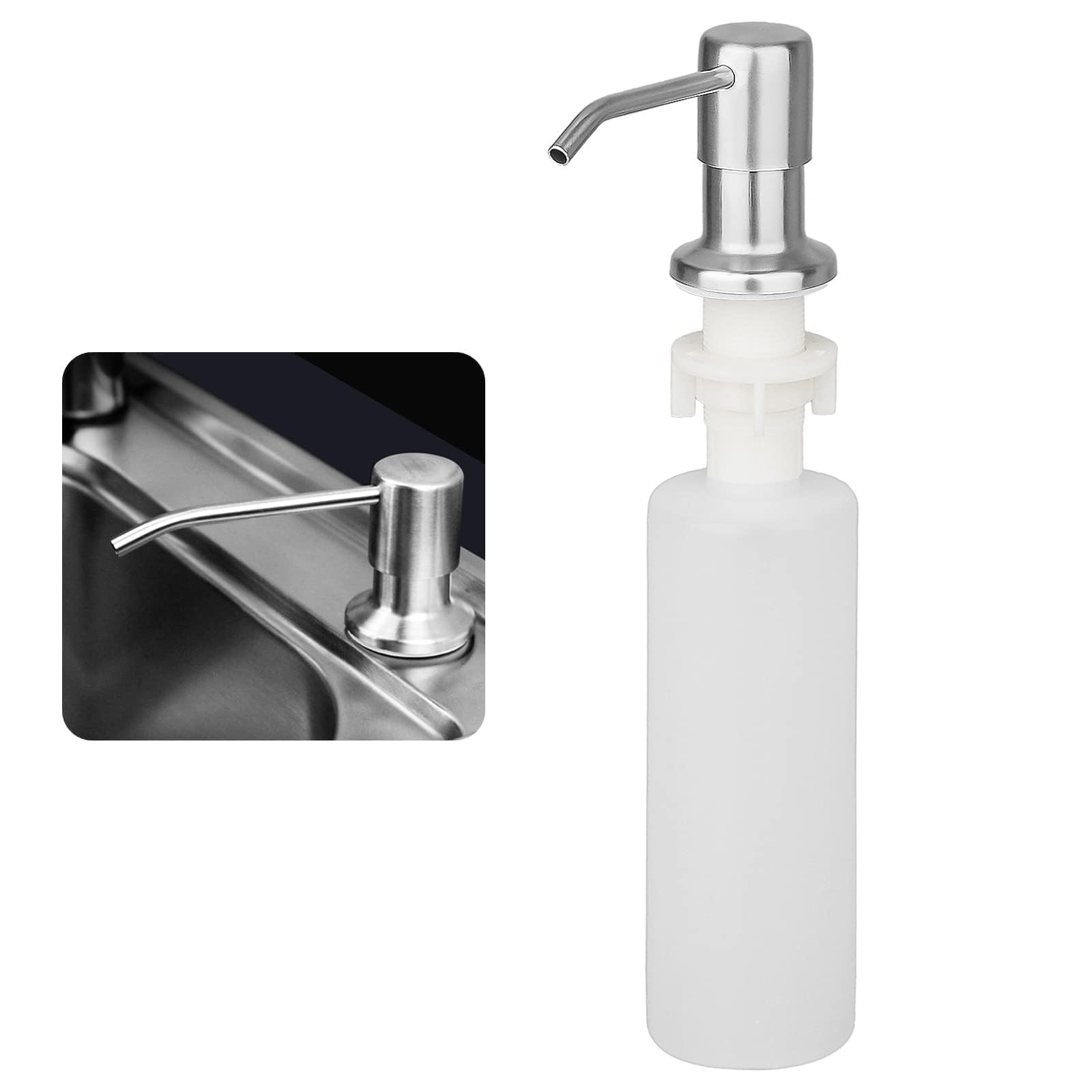Linkstyle Built In Kitchen Sink Soap Dispenser, Under Sink Washing Up Liquid Dispenser Pump with 300ml Bottle, Stainless Steel