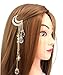 QTMY Moon Rhinestone Tassel with Crystal Beads Charms Hair Clip Pin Hair Chain Jewelry Hair Accessories (Gold)