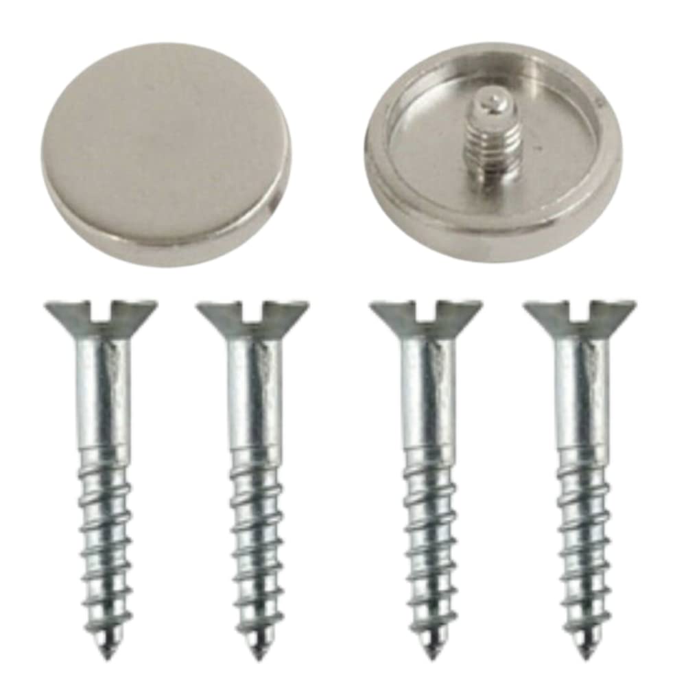 Mirror Screws 25mm with Decorative Cap Covers Chrome 14mm Flat Screw Caps, Pack of 8 for Mirror Tables Bath Plates Wardrobes Glass Signs