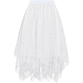 Century Star Sequin Tulle Skirts for Women Long Sequin Skirt Tutu High Low Skirt Sparkly Layered Elastic Waist A-Line Skirt