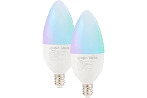 �鶹�� Basics Smart E12 Bulb, 2.4 GHz Wi-Fi, Works with Alexa, Color Changing, 2 Pack