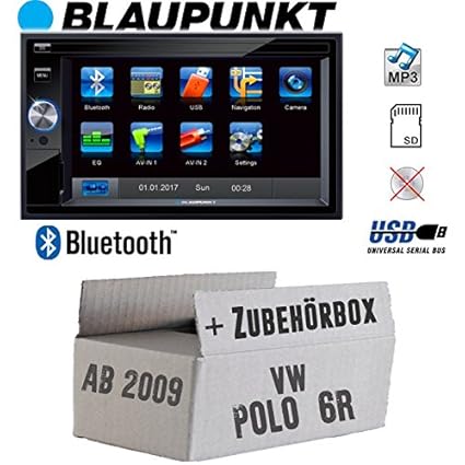VW Polo 6R - Autoradio Radio BLAUPUNKT Santa Cruz 370 Bluetooth SD USB 6,2' TFT Display Touch - Einbausatz - Einbauzubehör - 