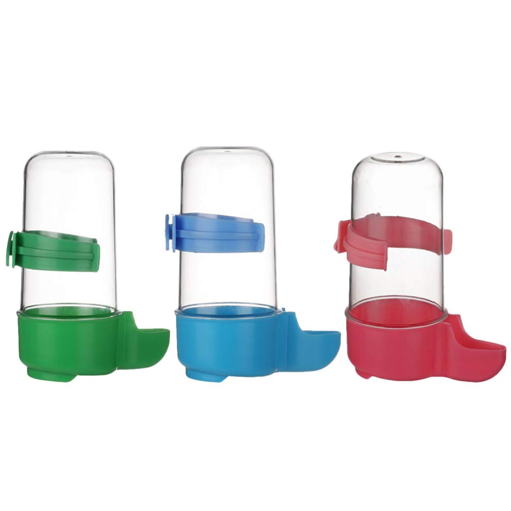 POPETPOP 3PCS Automatic Bird Feeders Bird Water Bottles Food Dispensers Food Cup Bird Cage Accessories for Cockatiel Parrots Budgie Lovebirds (Red Blue Green)