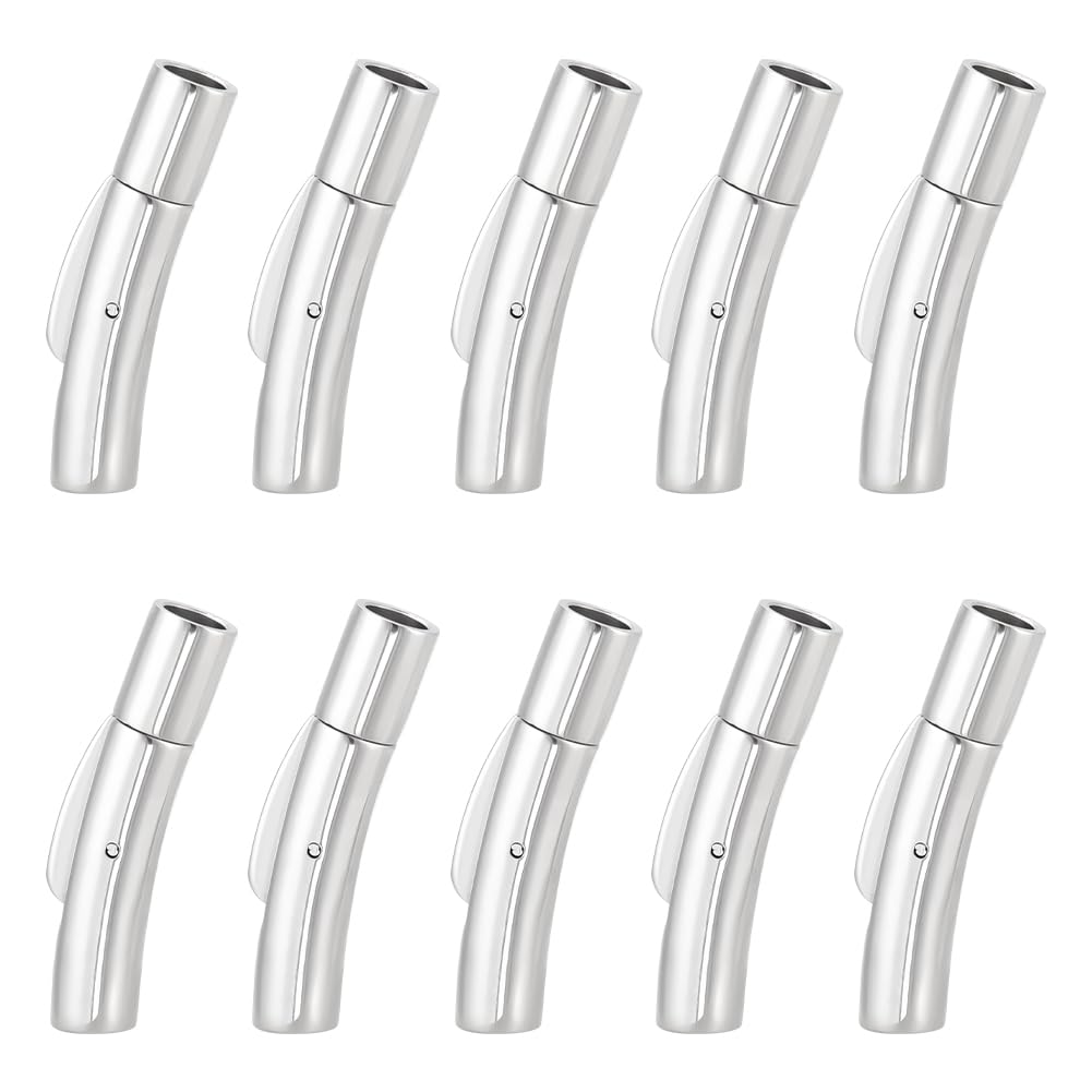 UNICRAFTALE 10sets Stainless Steel Leather Cord End Cap Snap Bayonet Clasps Tube Fit 4mm Cord for Jewelry Making