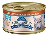 Blue Buffalo Wilderness Wild Delights High Protein Grain Free, Natural Adult Meaty Morsels Wet Cat Food, Chicken & Turkey 3-oz
