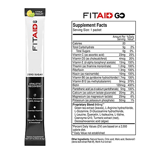 FITAID GO ZERO SUGAR Recovery Hydration Packet, W/ BCAAs, Glucosamine