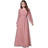 MarhJean Junior Bridesmaid Dresses Long Sleeve Girls Formal Dress Flower Girl Dress First Communion Dress Dusty Rose, 16