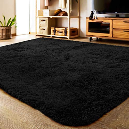 LOCHAS-Ultra-Soft-Indoor-Area-Rug-Shaggy-Bedroom-Living-Room-Carpets-for-Kids-Nursery-Room-53-x-75-Feet-Black