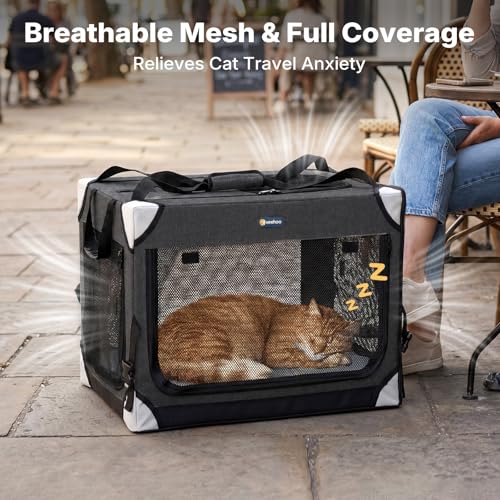 Veehoo Separable Double Cat Carrier for 2 Cats, 2-in-1 Foldable Pet Travel Carrier for 2 Small Dogs, Portable Soft Cat Crate for Indoor Outdoor, with Foldable Litter Box & Bowls, 120×43×43 cm, Black