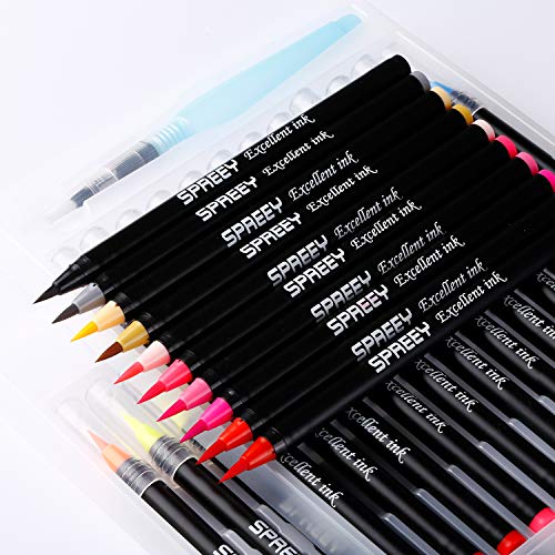 SPREEY Watercolor Brush Pens 24pcs with Bonus Refillable Water Brush Highly Water-Soluble Ink Made i - //coolthings.us