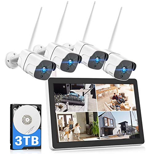 TOGUARD Wireless Security Camera System with 12" LCD Monitor 3TB Hard
