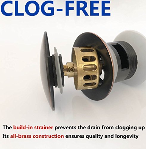 Push button drain stopper anti-clogging,pop up drin with overflow ORB/oil rubbed bronze - Thumbnail 2