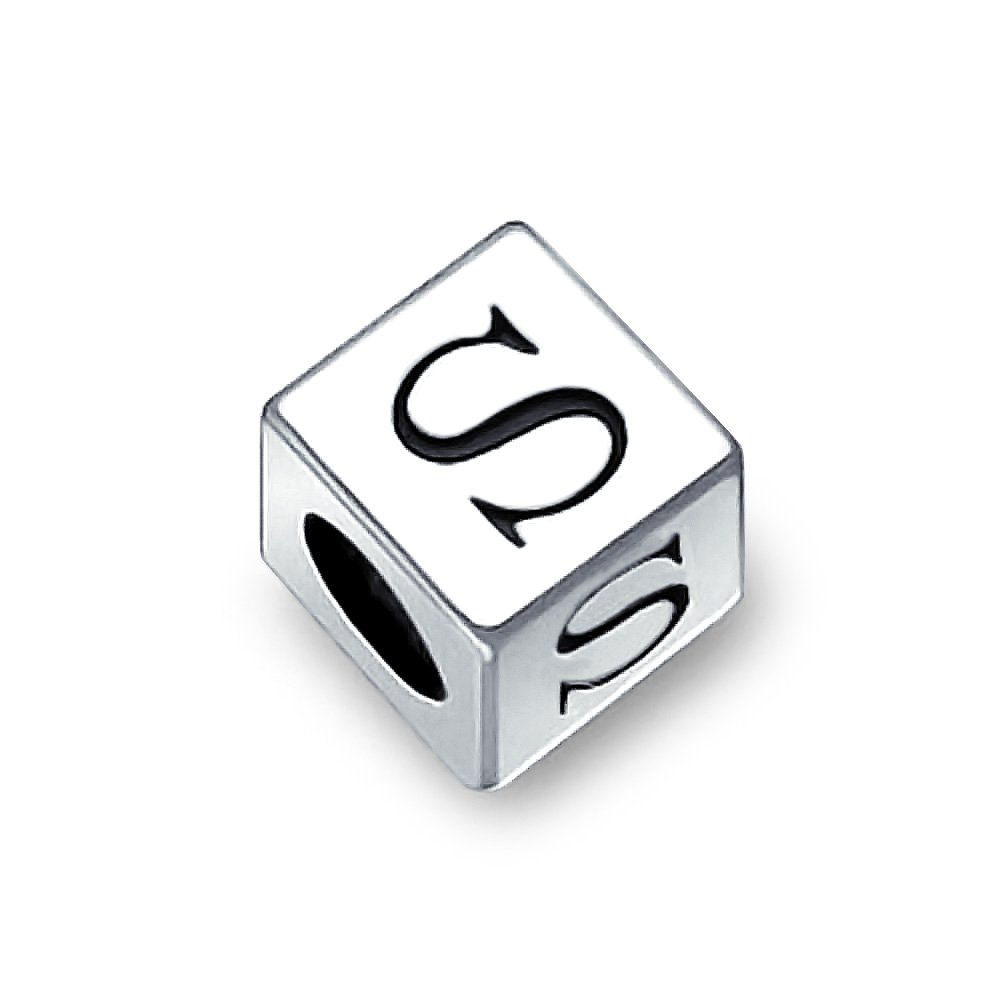 Bling Jewelry Block Letter S Alphabet Initial Charm Bead For Women For Teen .925 Sterling Silver For European Bracelet โ image 1