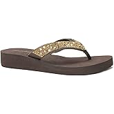 REDVOLUTION New Women's Rhinestone Sandals High | Low Platform T-Strap Jewel Sandals High Wedge Flip Flops