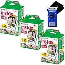 Fujifilm Instax Mini Twin Pack Instant Film -3 pack (60 sheets) for Fujifilm Instax Mini 7s, Mini 8, Mini 9, Mini 25, Mini 50S, Mini 90, SP-1 & SP-2 Smartphone Printers + HeroFiber Cleaning Cloth