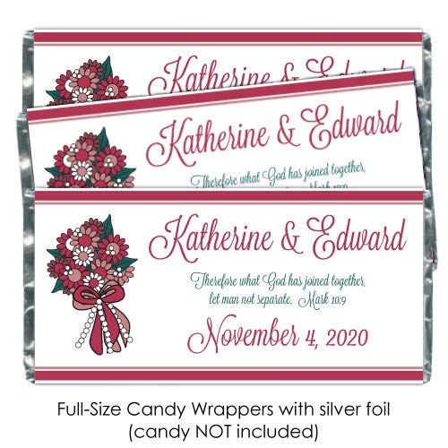 Wedding Candy Wrappers, Cute Bouquet Full Size Wrappers, Custom Party Favors, Bridal