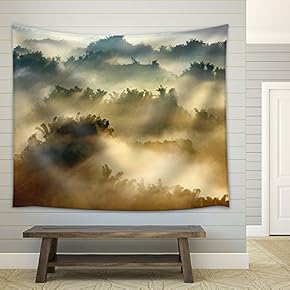Morning Sunshine with Fog - Fabric Wall Tapestry Home Decor - 51x60 inches