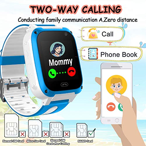 [Free SIM Card]2019 Kids Game Smart Watch Phone,Birthday Gift for 3-14 Age Girl Boy 2 Way Call SOS 1.54'' Kid Smartwatch with 9 Puzzle Game Camera Alarm Clock Touch Screen kids Electronic Learning Toy - Thumbnail 2