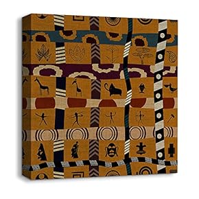 Canvas Wall Art African Culture Pattern Painting Artwork for Home Prints Framed - 12x12 inches