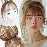 EMMOR Clip in Bangs, 100% Human Hair Bangs with 3 Non-slip Clips, 360°Cover Top HairPieces with 5 inch Wispy Fringes for enhancing Women's Facial Features(Ash Brown)