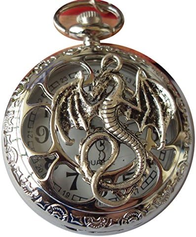 boy 's ancient silver Dragon, pterosaurs pocket watch necklace Halloween gifts, Christmas gifts, gifts of a good friend