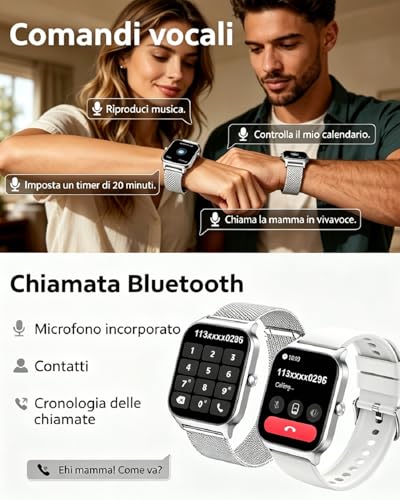 Popglory Smartwatch for Men and Women Calls, 1.85 Inches Health Watch with Blood Pressure, Heart Rate, Sleep, 100+ Sports Fitness Tracker, Pedometer, Compatible with Apple, Samsung, Android