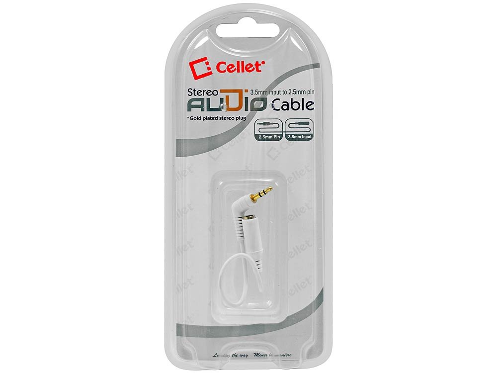 Cellet 2.5mm Male to 3.5mm Female Audio Adapter Cable, 5-Inch Gold-Plated TRRS Connector – Right Angle Plug for Mobile Credit Card Readers, Headsets & Devices with Bulky Cases