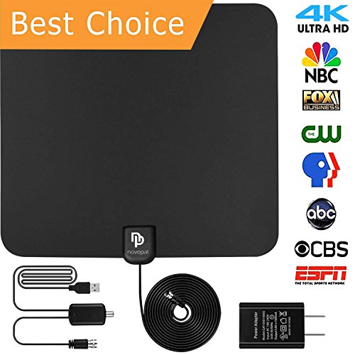 novopal [UPDATED VERSION] Indoor HD Digital TV Antenna | 60~80 Miles Long Range | Support 4K 1080P with Amplified Signal Booster |HDTV Antennas