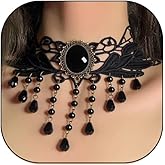 LOOKLITE Black Lace Choker Necklace for Women Gothic Collar Choker Necklace Vintage Red Black Crystal Vampire Necklaces for Halloween Jewelry Costume Accessories