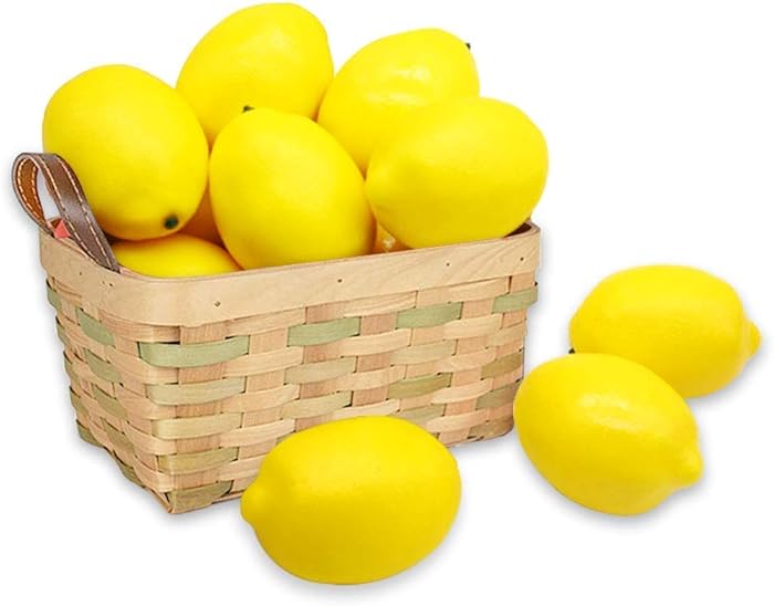 BigOtters 12pcs Fake Lemons,Faux Lemon Plastic Artificial Yellow Lemon for Fake Fruit Bowl,Home Kitchen Table Cabinet Party Decor Photography Prop