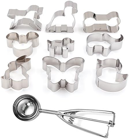 9 PCS Cookie Cutters and Ice Cream Scoop, Prevent Rust Cookies Tool,No Deformation Biscuit Cutter Set for Kids