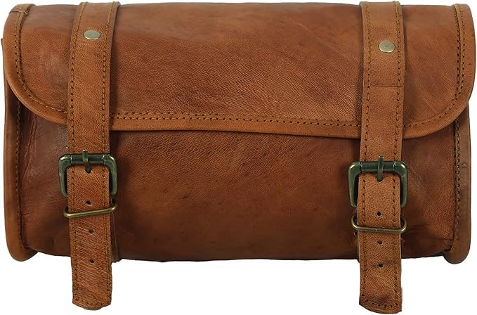 american blue Vintage Genuine Goat Leather Motorcycle Bag (Brown, 10X9X3 zoll, 250.0 grams, Handlebar Mount, Buckle closure, Flap Pocket, Soft)