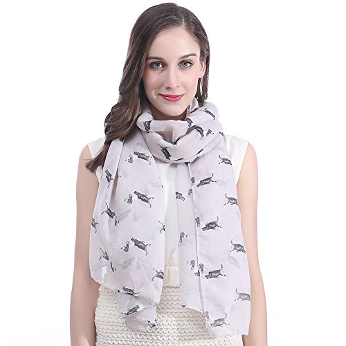 Lina & Lily Basset Hounds Dogs Print Large Scarf Lightweight (Beige)