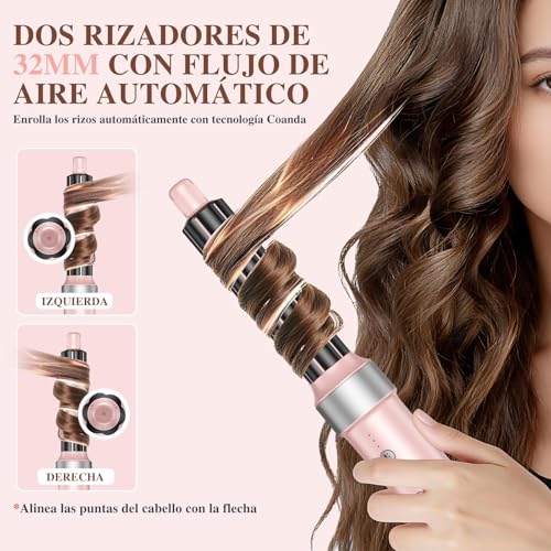 Secadora de Cabello 6 En 1 Profesional, 150,000 RPM Cepillo Secador de Cabello, Temperatura Ajustable Y Velocidades, Estilizador de Cabello con 6 Accesorios para Secado, Rizado, Alisado Y Voluminizar