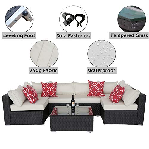 Do4U Patio Sofa 7-Piece Set Outdoor Furniture Sectional All-Weather Wicker Rattan Sofa Beige Seat & Back Cushions, Garden Lawn Pool Backyard Outdoor Sofa Wicker Conversation Set (Beige) - Thumbnail 3