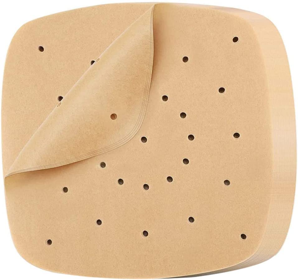 Air Fryer Parchment Paper Liners Air Fryer Disposable Liners Square Perforated Parchment Paper Sheets for Air Fryer ,Non-Stick Baking Paper for Air Fryers, Steamers, Cake Pan (8.5 inch 100 PCS)