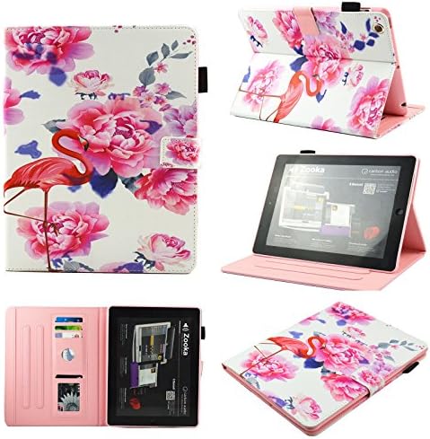 iPad 4 Case, iPad 3 Case, iPad 2 Case, Chgdss Full Body Protection Function Wallet Protective Case [Multi-Angle Viewing] PU Leather Folio Smart Cover /Card Slots, for Apple iPad 2/3/4 - Rose Flamingo