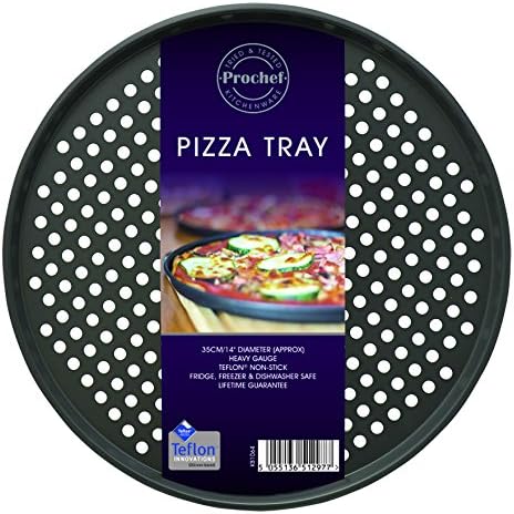 Prochef Non-Stick Large 35cm/14inch Carbon Steel Pizza Tray - Fridge, Freezer & Dishwasher Safe with Prochef Lifetime Guarantee - Silver