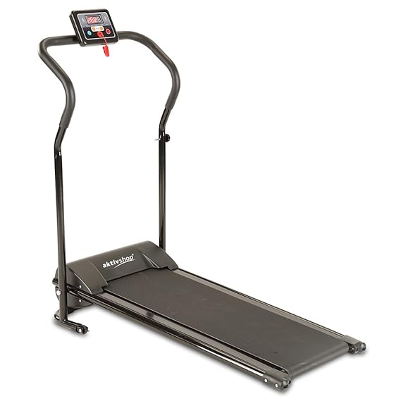 maxVitalis Laufband mit elektrischem Motor bis 10 km/h, klappbar, Belastbarkeit bis 120 kg, übersichtlicher LCD-Display, 3 Tr