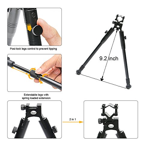 bestsight Tactical Foldable Bipod for Rifle 20mm Picatinny Rail with Rifle Barrel Mount Adjustable Height 7.5-9.2 inches Hunting Black